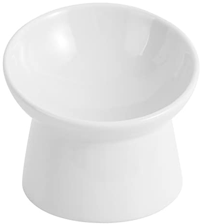 Raised Cat Food Bowls Ceramic - Tilted Elevated Cat Bowls Anti Vomit - 6.1 inch Extra Wide Cat Feeding Bowls Whisker Friendly - Stress Free Shallow Cat Bowl for Dry Wet Food - Dishwasher Safe - 9.5 oz