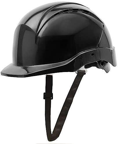 GUARD 5 - Bauhelm mit Drehradsystem für stufenweise Größenregulierung - DIN EN 397 - Verstellbarer Kinnriemen für optimalen Sitz, 6-Punkt-Gurtband - Baustellenhelm Schwarz