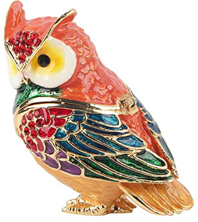 Handbemalte Schmuckschatulle, Vintage Eulen Schmuckkästchen Trinket Boxen mit Scharnier, Emailliert Aufklappbar Tierfigur Schmuckdose für Verlobung Heiratsantrag Ringhalter, Make up Organizer