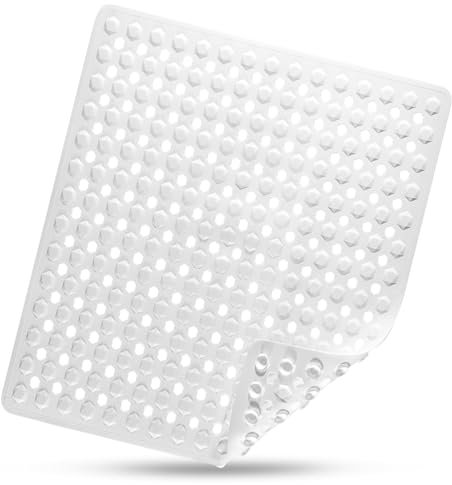 DOPROP Square Non Slip Shower Mat for Inside Shower 53x53CM Anti Mould Bath Mat For Walk In Shower Tray with Suction Cups Drain Holes Machine Washable Safety Bathroom Mat Ideal For Kids Elderly,WHITE