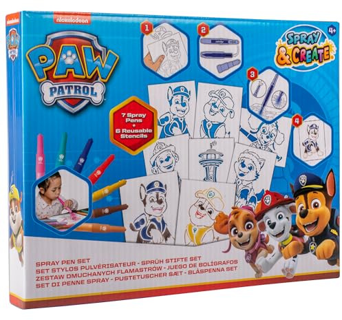 Paw Patrol Spray Pen Set - 13pc Children's Coloring Pens and Drawing Templates for Kids - Includes 6 Templates & 7 Spray Pens