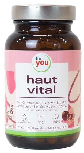 for you haut vital - 60 Haut Kapseln mit Ceramosides™ Weizen- Lipid-Extrakt, Granatapfel-Extrakt, Hyaluronsäure, Vitaminen und Mineralstoffen zur Erhaltung normaler Haut - Schönheit von innen