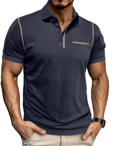 MakingDa Herr Slim Fit Kortärmad pikétröja stretch lätt vanlig krage skjortor atletisk absorberande andningsbar arbete golf promenader klassisk t-shirt topp sommar