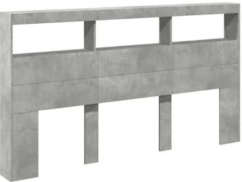 vidaXL Cabecero de Cama con Luz LED, Armario Decorativo con Almacenamiento, Cabecera para Pared, Mueble para Dormitorio Hogar, Gris Hormigón