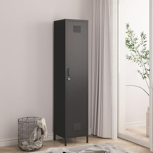 [en.casa] Kleiderschrank Seinäjoki Spind Kleiderspind Umkleidespind 180 x 38 x 38 cm Metallschrank Mehrzweckschrank abschließbar Garderobenschrank Umkleideschrank Allzweckschrank Stahl Schwarz
