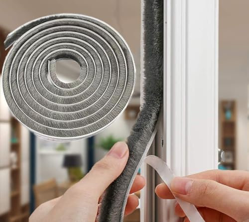 Misswell Draft Excluder for Doors,Draught Excluder for Windows, 10 Meters x 9 mm (W) x 15 mm (D) Self-Adhesive Brush Seal Strip Sealing Strip for Sliding and Wardrobe- Grey