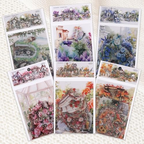 Huiguli 180 Stück Scrapbook Stickers, Mädchen Scrapbook Zubehör Aufkleber, Garden Aesthetic Sticker für Journaling, Fotoalbum, Scrapbooking, Calendar, DIY Handwerk Verzierung