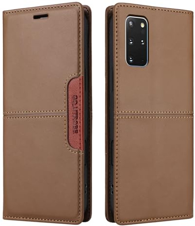 Netany Compatible con Funda para teléfono Samsung Galaxy S20 Plus,Funda Protectora de Soporte Plegable de Cuero PU,con Bolsillo [Cierre magnético] Cartera Flip Funda de teléfono (Marrón)