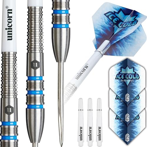 Unicorn Darts Set Contender | Darren 'Ice Cold' Beveridge | 90 % volframtunnor med blå accenter och intrikat bearbetade greppringar | Hållbara Ultraflyga flygningar | Stålspets spänningspunkter | 26 g