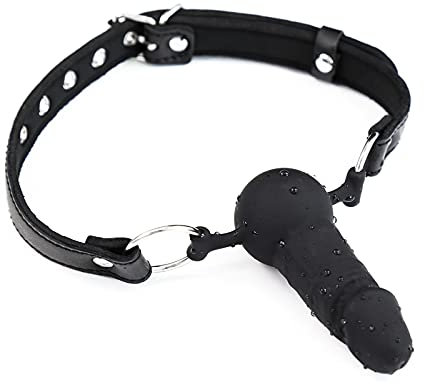 Bavaglio per bocca SM Gag Bocca estrema, Bavaglio per bocca in pelle con pene in silicone lungo 9,5 cm, BDSM sessuale Giocattolo Cosplay