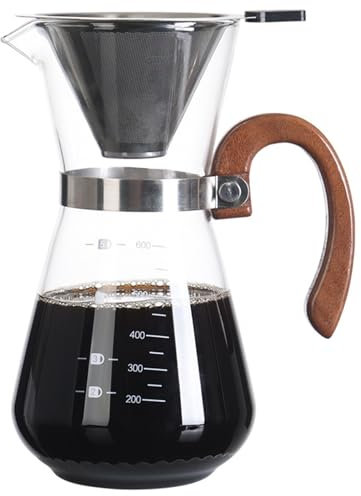 Cafetera de Vertido Cafetera creativa con mango de madera for compartir, cafetera de goteo, juego de taza de café con filtro