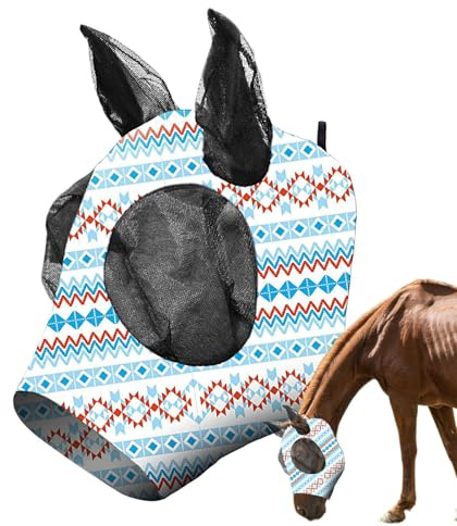 Escudo Antimoscas Para Caballos Cubre Rostro, Protección UV, Transpirable, | Protector elástico de ajuste adaptable Transpirable, Suave, Visión Clara Y Cómodo En Equitación Al Air