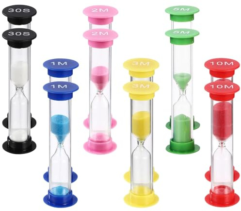 12 StüCk Sanduhren Set FüR Kinder,Timer-Farbe Sanduhr Set,30 Sekunden/1 Minute 2 Minuten 3 Minuten 5 Minuten Sanduhr 10 Minuten Kleiner Timer Sanduhren,Sanduhrkinder,Sanduhr,Kinder-Sanduhr,Zahnputzuhr
