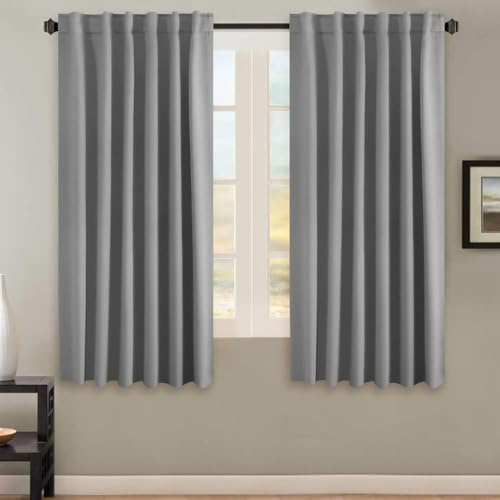 Tenger Home® Cortinas con Trabillas y Cinta para fruncir, Cortina Opaca, Cortina Decorativa (Gris, 150 x 150 cm)