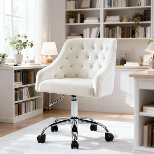 Fiximaster Homeoffice Silla de oficina de terciopelo, silla ergonómica de escritorio regulable en altura, silla giratoria con ruedas y patas de metal, silla de tocador moderna para estudio, color