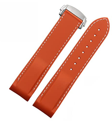 BIK 20mm 22mm Silicone Watch Band för Omega Seamaster 007 handledsvattentät remarmband med fällbar spänne(Orange white silver,22mm)