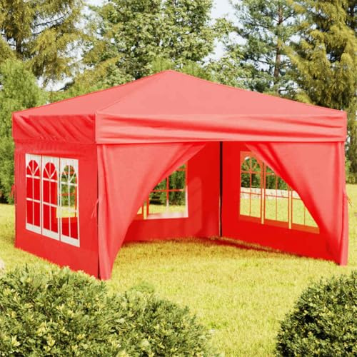 Tente de Réception Pliante,3x3 m avec Parois Latérales,Toit en Tissu Oxford 210D Résistant UV,Structure en Acier,Chapiteau de Jardin Exterieur pour Fêtes,Rouge,291 x 291 x 245 cm