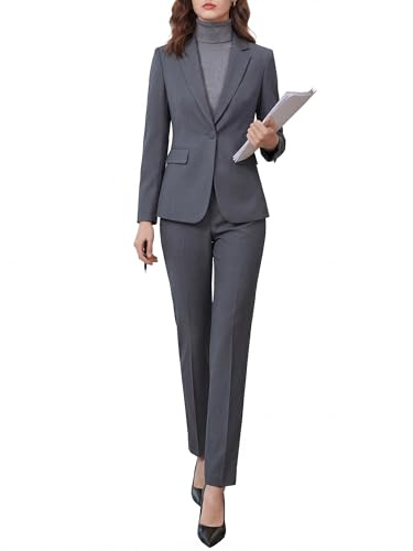 QRNPV Women's Two Piece Pants Suits - Wrinkle-Free High End Business Dressy Formal Casual Blazer Set - Professional Work Office Outfit Charcoal Gray