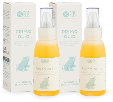 EOS NATURA Primo Olio – Confezione Doppia (2 x 75 ml) – Olio Idratante, Emolliente Massaggio per Neonati e Bambini – Oli di Crusca di Riso, Calendula e Mandorle Dolci – Il Mondo di Babu - 75 ml