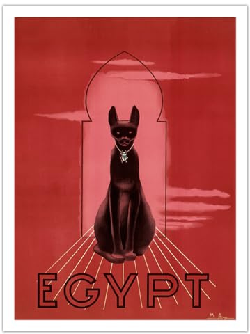 Egypt - Bastet (Bast) the Ancient Egyptian Black Cat Feline Goddess - Vintage Travel Poster by M. Azmy c.1947 - Eco-friendly Premium Hemp Paper 290gsm (Unframed) Art Print 18x24in