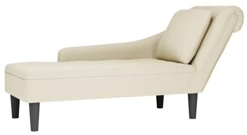 toolkix Chaiselongue med kudde och höger armstöd i gräddvit sammet, 145 x 56 x 70 cm, fjäder- och skumfyllning, knapphäftning, avslappningsstol, vardagsrum, recamiere, sovfåtölj