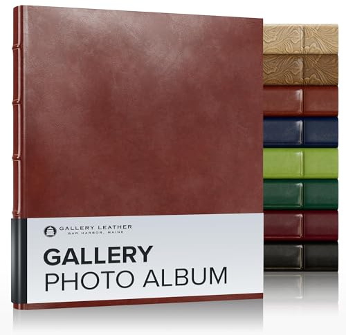 Gallery Leather Photo Album 4x6 Pictures with Slip-In Pockets & Writing Space – Holds up to 120 Photos, Ring Bound, Made in USA – Acadia Tan - 11.75 x 10.5