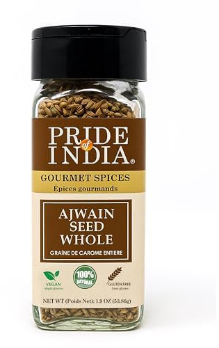 Pride Of India Whole Ajwain Seeds, 1.9 oz | Aromatic Carom Seeds with Pungent Flavor | Gourmet Whole Spice for Tempering, Lentils, Potatoes, Flatbreads, Pickles, Marinade, Savory Baking & Spice Blends
