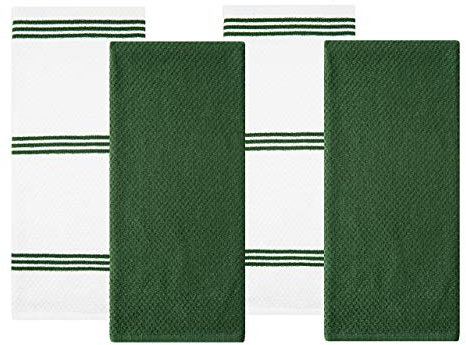 Sticky Toffee Geschirrtücher aus 100% Baumwolle, Frottee, 4 Stück, Küchentücher, 40,6 x 71 cm, dunkelgrün, weich, saugfähig, für Restaurant, Bar, Glas, Küchentücher