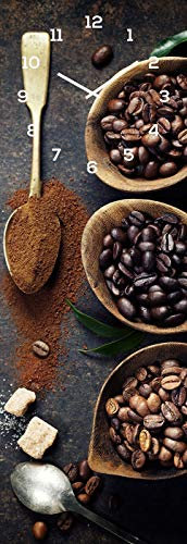 levandeo Wanduhr Glas 20x60cm Kaffee Braun Glasuhr Uhr Glasbild Küche Deko Coffee Cafe Kaffeebohnen