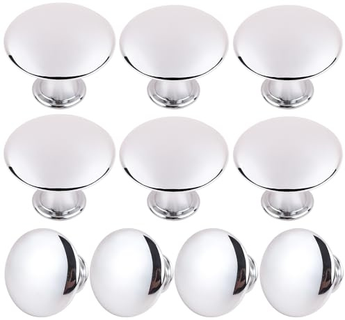 HUGOLEM 10 Pack Silver Round Antique Brass Kitchen Cabinet Knobs Cupboard Door Knobs Drawer Handle Pulls Dresser Knobs with 11 Pcs Screws for Bathroom Drawer Door Hardware