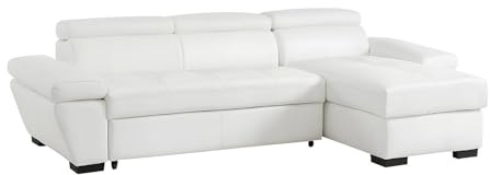 Vente-unique - Canapé d'angle Convertible en Cuir JONOVA - Blanc - Angle Droit