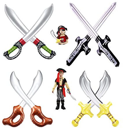 Qazuwa Aufblasbare Piraten Schwert Stick Ballons,8 Stück Aufblasbare Piratensäbel Piratenschwert Party Supplies Pirat Schwert Karneval Kinder für Cosplay Supplies Halloween Thema Party Requisiten