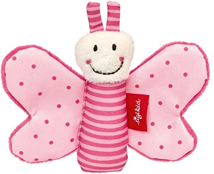 Sigikid Greifling Schmetterling, RedStars Babyspielzeug mit Knisterfolie: greifen, entdecken, spielen, für Babys ab Geburt, Art.-Nr. 42834, pink-rosa, 9x12x2 cm