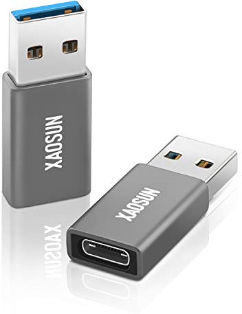 XAOSUN 10Gbps USB auf USB C Adapter,100W Typ A auf Typ C,USB3.1 Gen2 & PD Schnellladung Kompatibel mit iPhone 15/16 Pro, Airpods, iPad, Galaxy, PC, Auto,Powerbank (2 Stück)