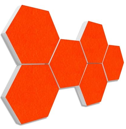 platino24 Akustikpaneele 6 Elemente Colore Waben Ø 30 cm Orange I Schallabsorber aus Basotect G+ mit Akustikfilz I Schalldämmung Wand & Decke I Akustikelement Wandpaneel