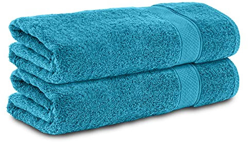 Komfortec 2er Set Duschtücher, 70x140cm Größe, Doppelpack,%100 Baumwolle, Handtücher, Frottee, Weich, Saugstark, Turkis