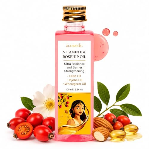 Auravedic ultraolja för hudglöd, 100 ml, med E-vitamin, rosenhöft och mandelolja
