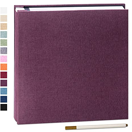 Yopih Photo Album Self Adhesive Book 60 Pages 33x32cm Purple | Linen Cover, Scrapbook Album, 4X6 8X10 Photos, Metallic Pen, Save Baby Growth Wedding Travel
