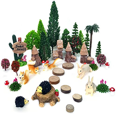 OrgMemory 42 árboles de maqueta, 42 unidades, 4-16 cm, figuras de animales, animales del bosque, decoración de jardín, jardín de hadas en miniatura para proyectos