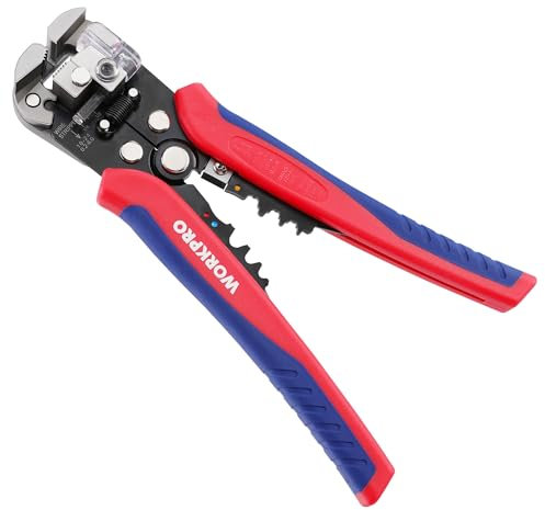 WORKPRO Pelacables Automático, Alicates Pelacables de corte AWG 24-10 (0,2-6,0 mm²), Pelar, Crimpar y Cortar 3 en 1, Herramientas Pelacables Multifuncional, 205 mm, W091034A