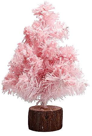 Mini Albero di Natale Rosa da Tavolo, Piccolo Albero Artificiale Rosa Floccato di Neve con Base in Legno, Albero di Natale Rosa Floccato Fai da Te per la Decorazione del Tavolo di Nozze della(30 cm)