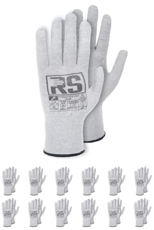 RS CONDUCTOR CLAR Guantes de montaje de guantes antiestáticos/tamaño 11, 12 pares/gris/guantes de montaje/guantes de trabajo/guantes protectores