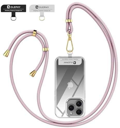 OLEPHY Cordón Cuerda para Teléfono Móvil Ajustable Universal, 1*Cordón Colgante Movil y 2 Parche, Correa para Móvil Compatible la Mayoría de Las Fundas de Teléfono, Oro Rosa