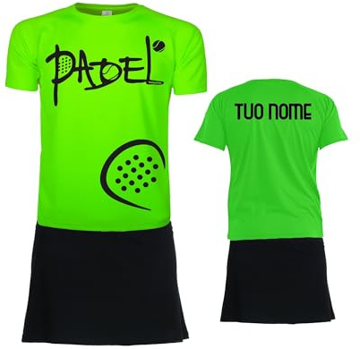 Vestipassioni Completo Padel Donna Personalizzabile Traspirante, Maglietta e Gonna-Pantalone Tecnica, Abbigliamento Padel Donna per Allenamento e Gara [M, Verde]