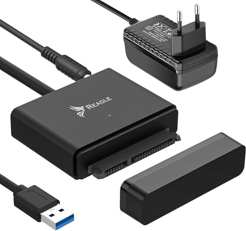 Reagle USB zu SATA Adapter mit Netzteil – 5Gb/s SuperSpeed, 12TB Unterstützung, 2,5” & 3,5” HDD/SSD, SATA I/II/III, Plug & Play, Hot-Swapping, kompatibel mit Windows & Mac OS