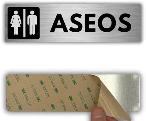 LEIASA | Señal Baño Hombre Mujer - 5x18 cm - Grosor 0.8 mm - Aluminio - Aseos Hombre Mujer - Rótulo de Servicios Compartidos - Signo Baño Unisex