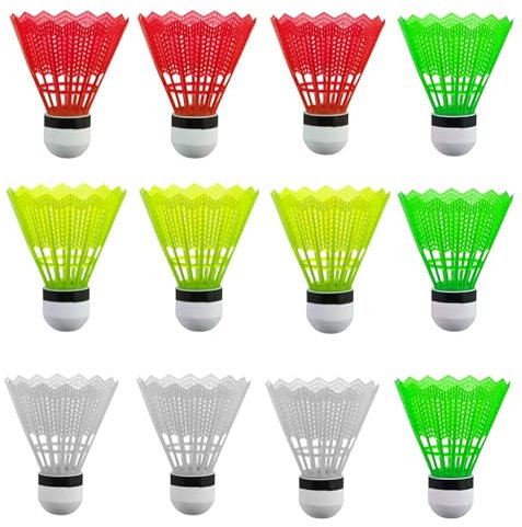 12 Stück Federbälle,Speed-Badminton Bälle,Federball Mit hoher Stabilität und Haltbarkeit Badmintonbälle,Federbälle Nylon Badminton Bälle für Anfänger, Training, Indoor und Outdoor Spiele（Farbe）