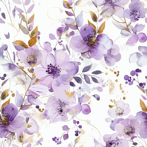 frelook Papier peint autocollant - Motif fleurs et plantes - Violet - Vintage - Pour meubles, murs, salon, chambre à coucher - Imperméable - 40 x 500 cm
