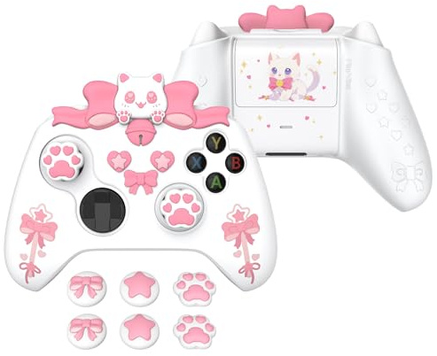 PlayVital Coque Protection pour Xbox Series X/S Manette,Housse Silicone avec Capuchon Joystick & Autocollant pour Xbox Core Controller Accessoires-Blanc,Design Chérie Kitty