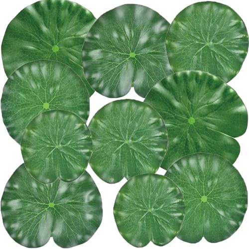 MaoMaoCha 10 Pcs Pond Plants, 5 Size Artificial Lotus Leaves, Realistic Floating Foam Water Lily Pads Ornaments, Plastic Fake Foliage Pond Decor for Patio Koi Fish Pond Pool Aquarium